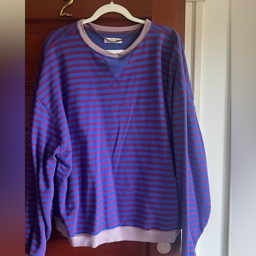 Free People Blue and Purple Striped Crewneck Sweater